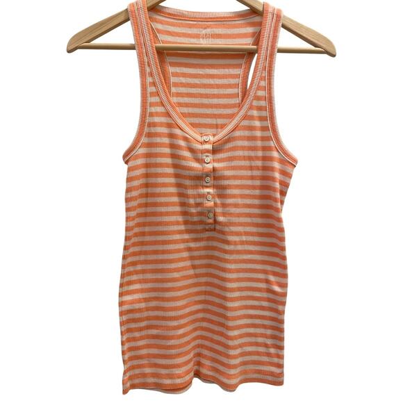 Aerie Henley Ribbed Tank Top Womens Small Orange White Soft Grunge Y2K Skater - Picture 3 of 6